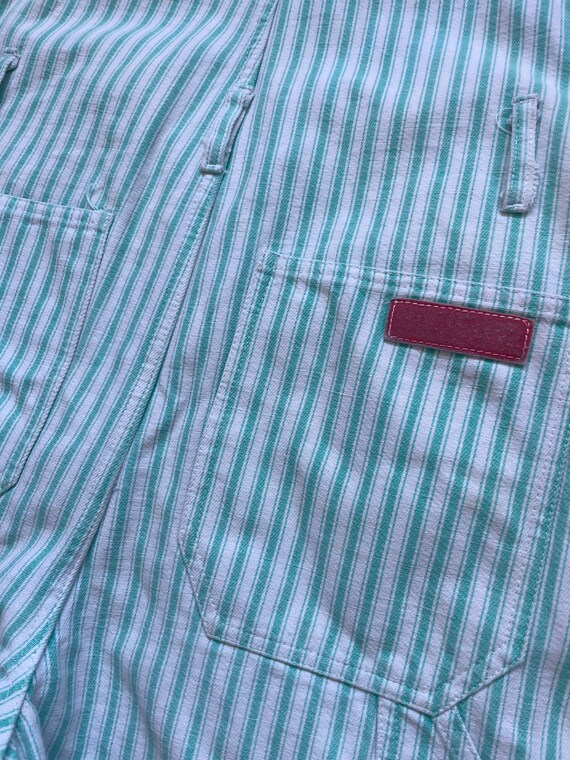Vintage Denim Jumpsuit Cyan Blue Green Striped Pl… - image 7