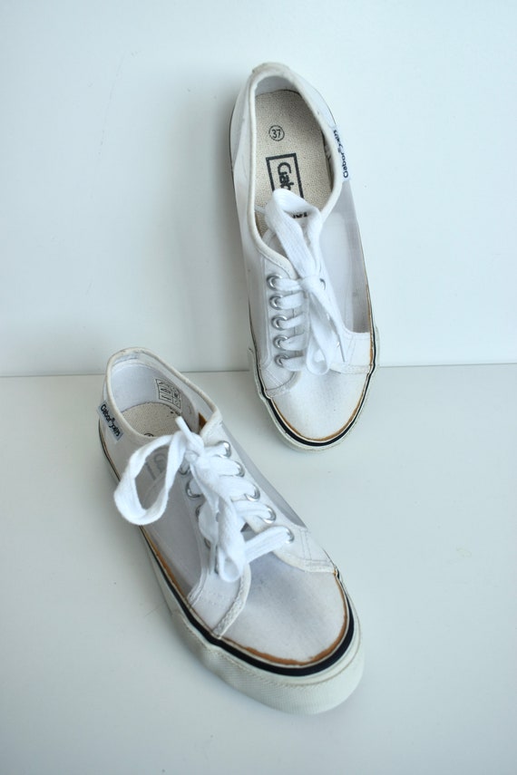 Vintage 90s White Denim & Mesh Gabor Sneakers, Y2K Funky Sport Shoes, Preloved Wardrobe