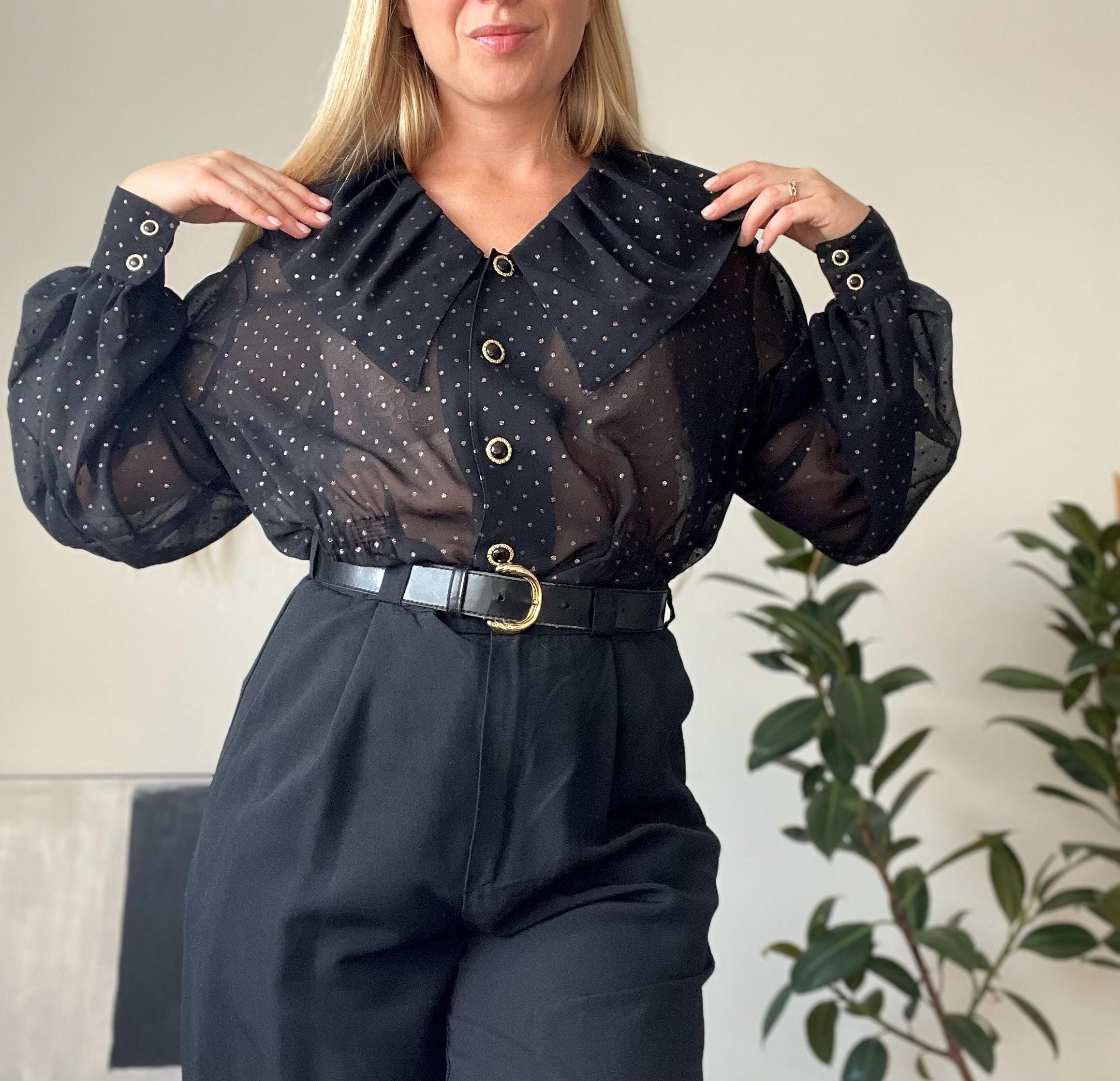 Sheer Black Blouse Gothic Dark Vintage Elegant See-through Polka