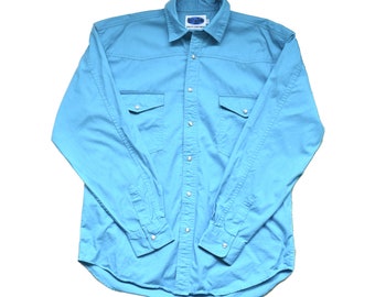 Vintage Blue Cotton Button Shirt - Funky Oversized Menswear