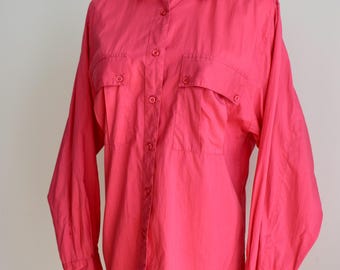 Vintage Pink Long Sleeve Cotton Shirt Blouse, Handpicked Preloved Clothes, 80s / 90s