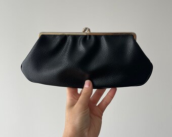 Vintage バレッタ　セット Elegant Vintage Black Purse, Classic Clutch Gold Kiss Lock