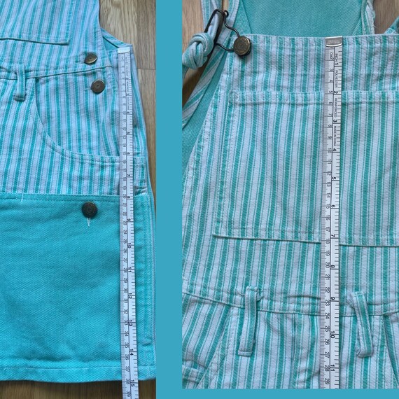 Vintage Denim Jumpsuit Cyan Blue Green Striped Pl… - image 3