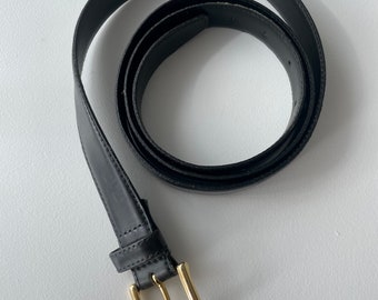 Vintage Genuine Black Leather Belt Golden Buckle, Pre-loved Sustainable Fashion, Classic Timeless Style