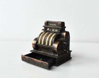 Vintage Miniature Cash Register Pencil Sharpener: Metal Trinket Decor, Made in Spain