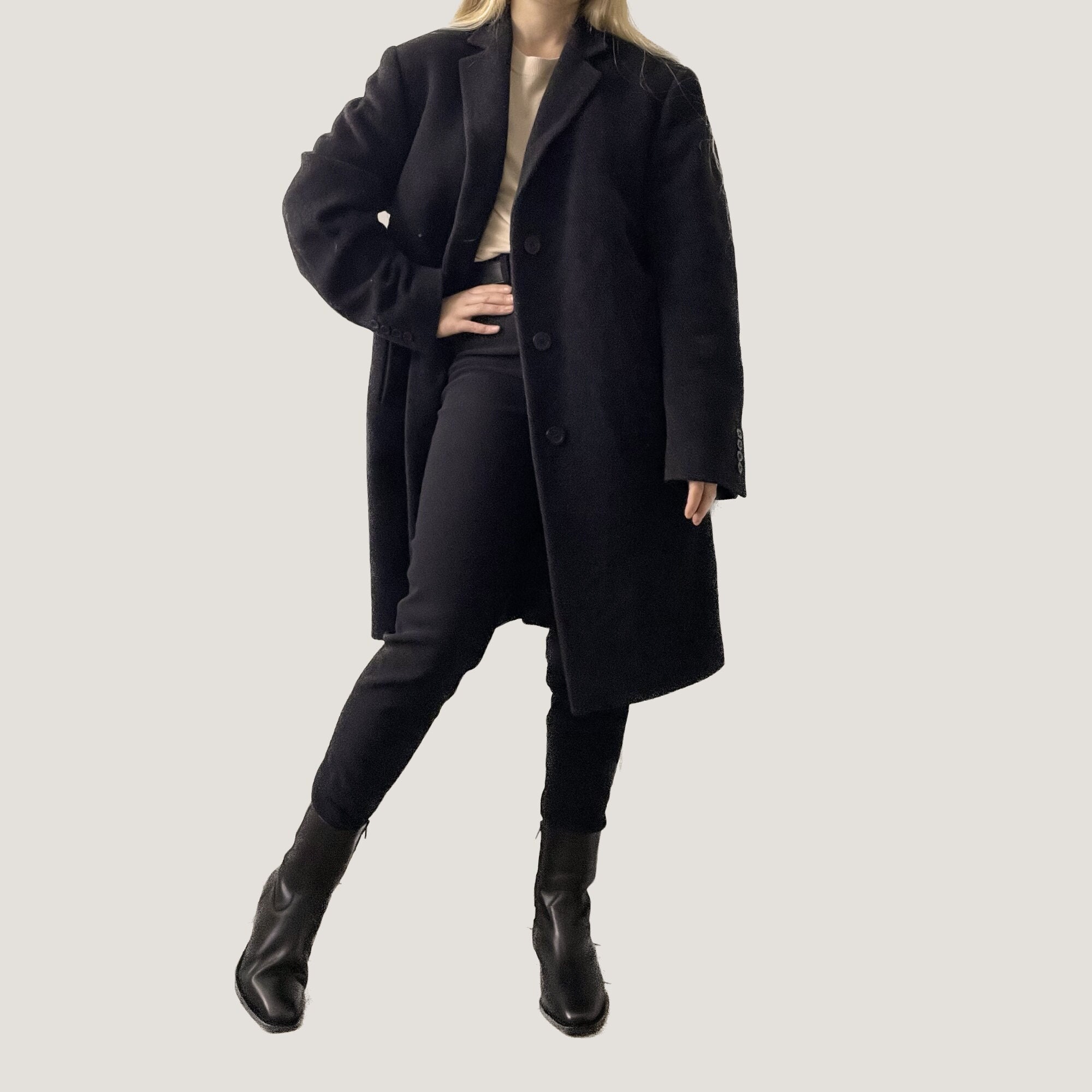 Cappotto vintage in misto lana e cashmere: cappotto nero unisex