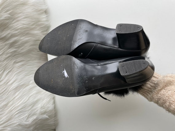 Vintage Black Boots Fur Trim Low Heel Lace Up Sho… - image 9