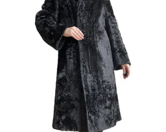 Vintage 1980s Black Faux Fur Coat, Classic Winter Outerwear