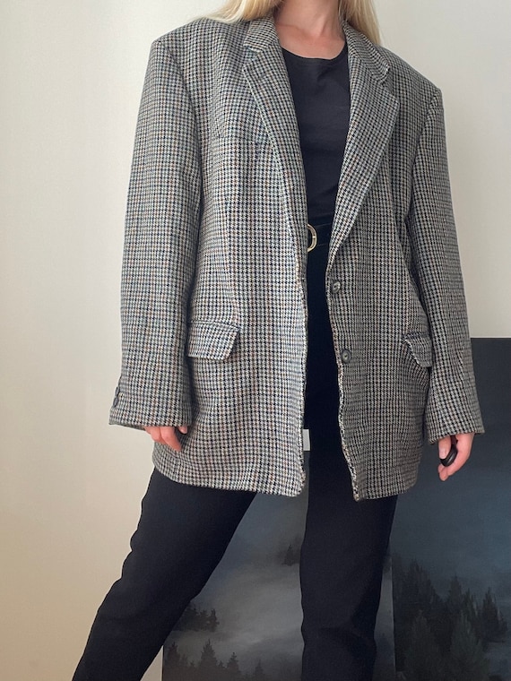 Vintage Oversized Grey Wool Blazer: Modern Style Jacket