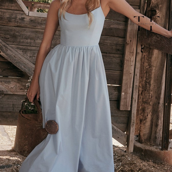 Elegant Summer Dress Without sleeve Nipped Waist | Casual Midi Gown | Backless Summer Dress For Any Occasion