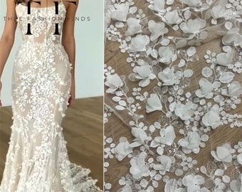 New Hot 3D Floral Sequins Embroidery Lace Fabric | Wedding Dress DIY Fashion Sewing Gown Tulle French Guipure African Lace