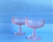 Set of Two Pink Art Nouveau Lalique Like Champagne Coupes Desert Bowls Pink Floral