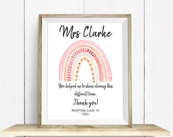 Personalized Teacher Thank You Print: Pink Rainbow Gift
