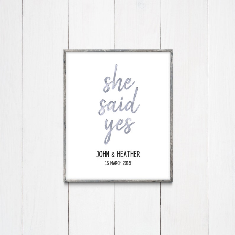 She Said Yes Engagement Print Personalised Engagement Gift | Etsy UK