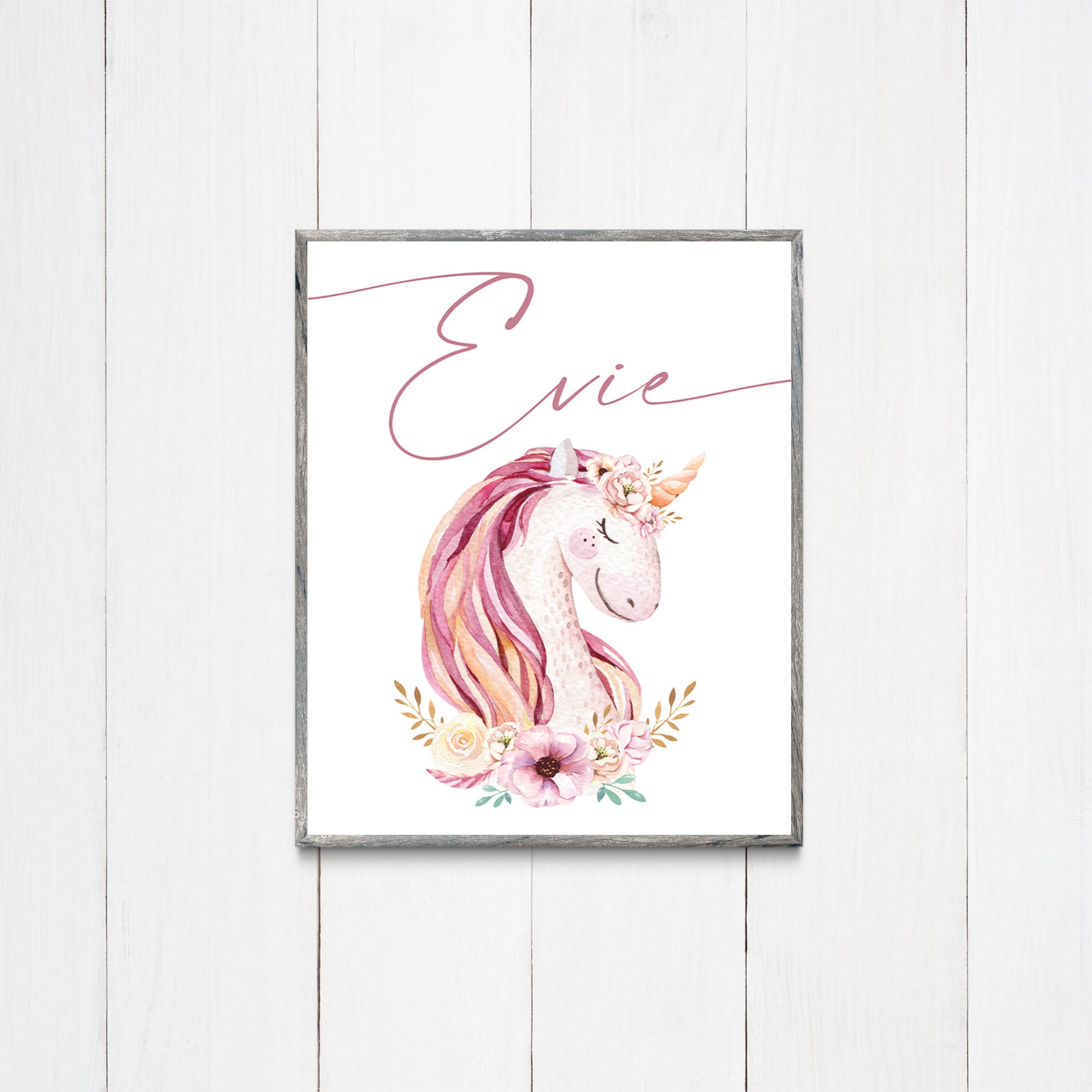 Watercolour Unicorn Personalised Name Print Baby Girl Nursery - Etsy