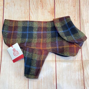 Harris Tweed Autumn Square Check Dog Coat Jacket. Super soft fleece lining for added warmth.