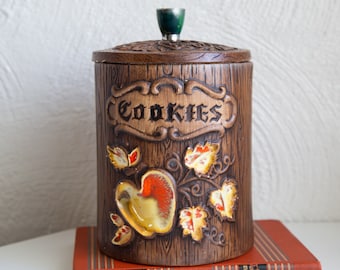 1960s Wood Look Treasure Craft Ceramic Cookie Jar