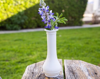 Small Ribbed Milk Glass Bud Vase with Ruffle Top
