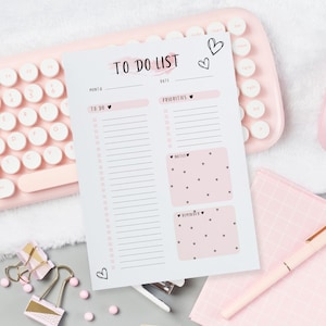 かわいいピンクのToDoリスト、タスクリスト、宿題/プロジェクトリスト、ティーンエイジャーの毎日のタスクToDoリスト、印刷可能な完璧なギフト、印刷可能なギフト、デジタルダウンロード