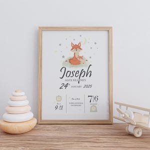 DIGITAL DOWNLOAD New Baby Personalised Fox Print- Woodland print with fox and cub gift, cute baby keepsake print with birth details,nursery,