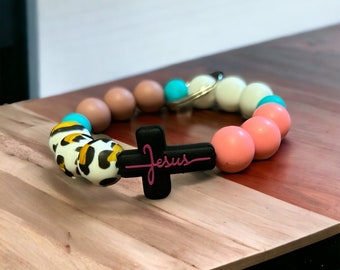 Jesus- Pink-Mauve-Leopard- Bracelet Keychain