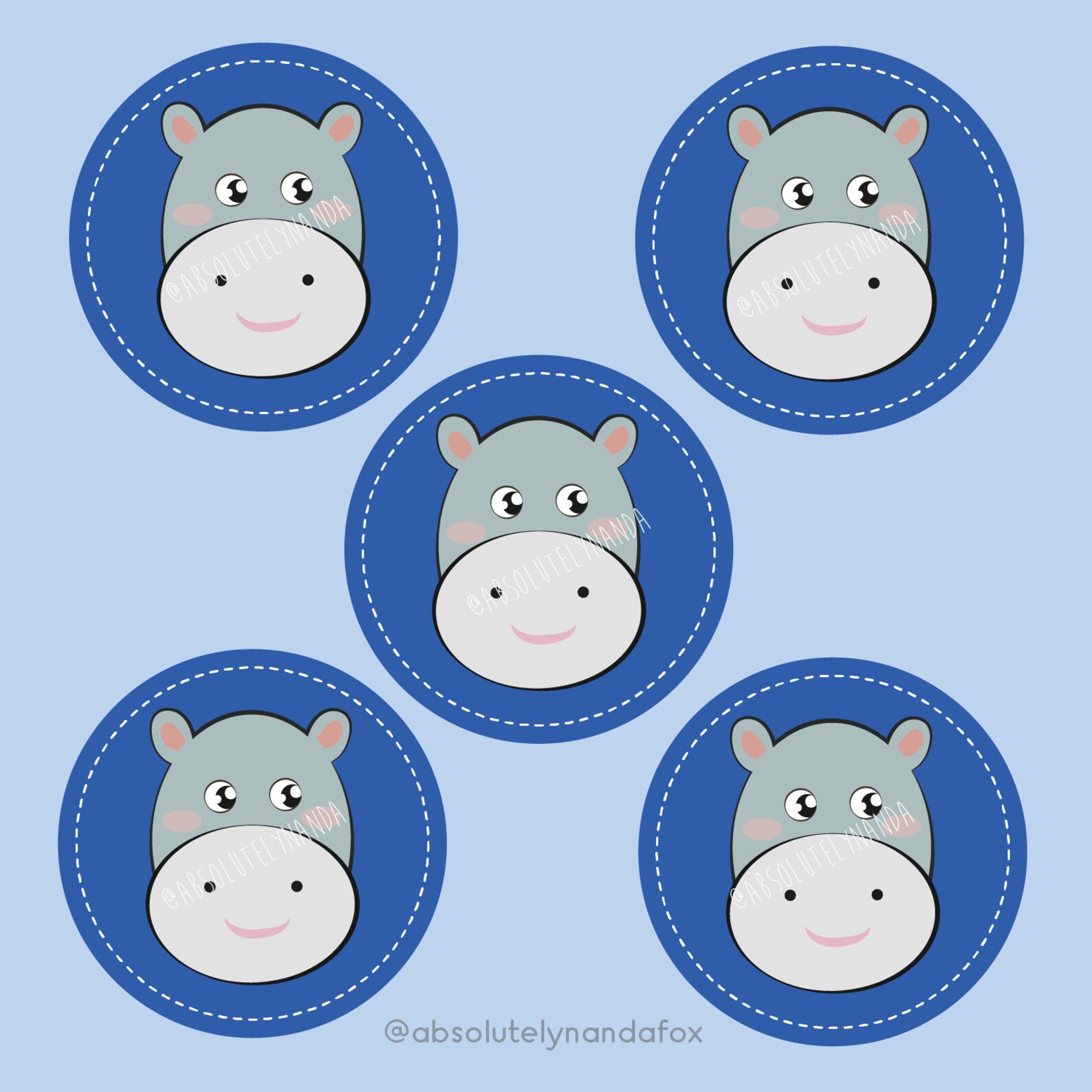 Digital Hippo Party Tags/ Labels and Stickers Hippo Party Etsy