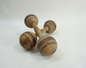 Antique Wooden Hand Weights, Dumb Bells, Barbells, 2 Antique Gym Props, Shelf Decor, Vintage Gym Display, Work Out Display, Gym Equipment