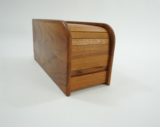 Teaktech Teak Roll Top Storage File Box Card Etsy