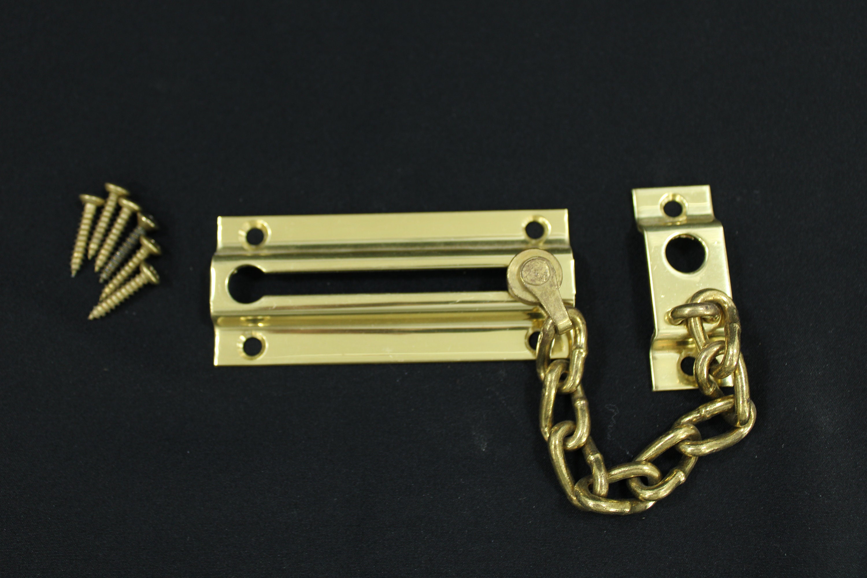 VTG LOT 2 Stanley Door Chain Bolt Steel Case Brass Plate 4” CD1055 USA 24”  Chain