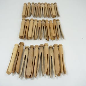 Wooden Clothes Pins, 30 Natural Wood Clothes Pins, Round Wooden Pins Vintage Push Laundry Line Clothes Pins, Craft Supply #293 Free USA Ship