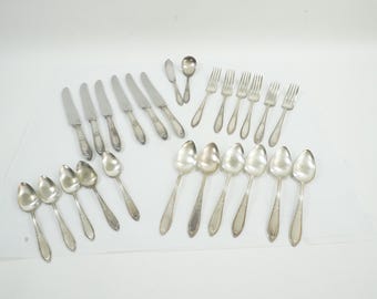 WM Rogers Silverplate Flatware Set, 1923's Triumph Silverplate Silverware Service For 6, Dining Room Silver, 25 Pcs Lot 131 Free USA Ship