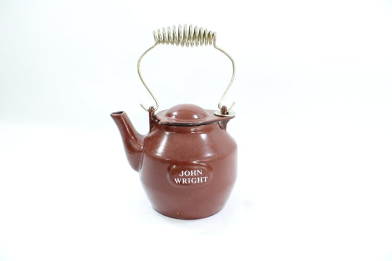 John Wright Cast Iron Teapot Brown Enamel Coil Handle Swivel Lid Vintage Cast Iron by John Wright Cast Iron Cooking Free USA Ship Etsy UK