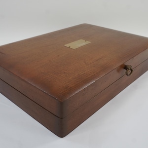 Flatware Chest, Silverware Box, Storage Cutlery Case, Naken Silver Organizer Tray Set, Brown Mahogany Wood, Silverware Chest Free USA Ship