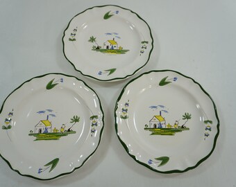 Französische Gerichte, 3 Salat Dessert Teller, Lunch Teller, 3 Varages Französische Landgerichte, Französische Chinoiserie Küche, Free USA Ship