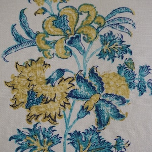 Lee Jofa Fabric, Oscar de la Renta INDIA, Teal Lime, Cotton Linen Floral Fabric, Designer Textiles, Linen Fabric Cotton Fabric Free USA Ship