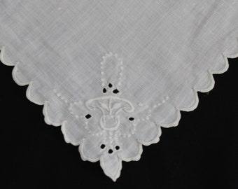 Antique Vintage Handkerchiefs, 2 Off White Linen, White Work, Dowry Handkerchiefs, Floral Scalloped Edge, Lot 100 Free USA Ship