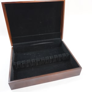 Skrzynia na sztućce, futerał do przechowywania sztućców, Bombay Used Silverware Box, wnętrze z czarnego filcu, fornirowane pudełko na sztućce, problemy z kondycją, darmowa wysyłka do USA