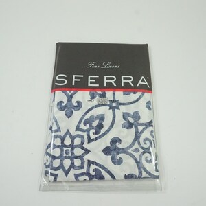 May include: A packaged white and blue patterned textile product. The product is labeled "SFERRA" with "Fine Linens" above and "ITALY" below. The pattern features a repeating floral design in shades of blue on a white background.