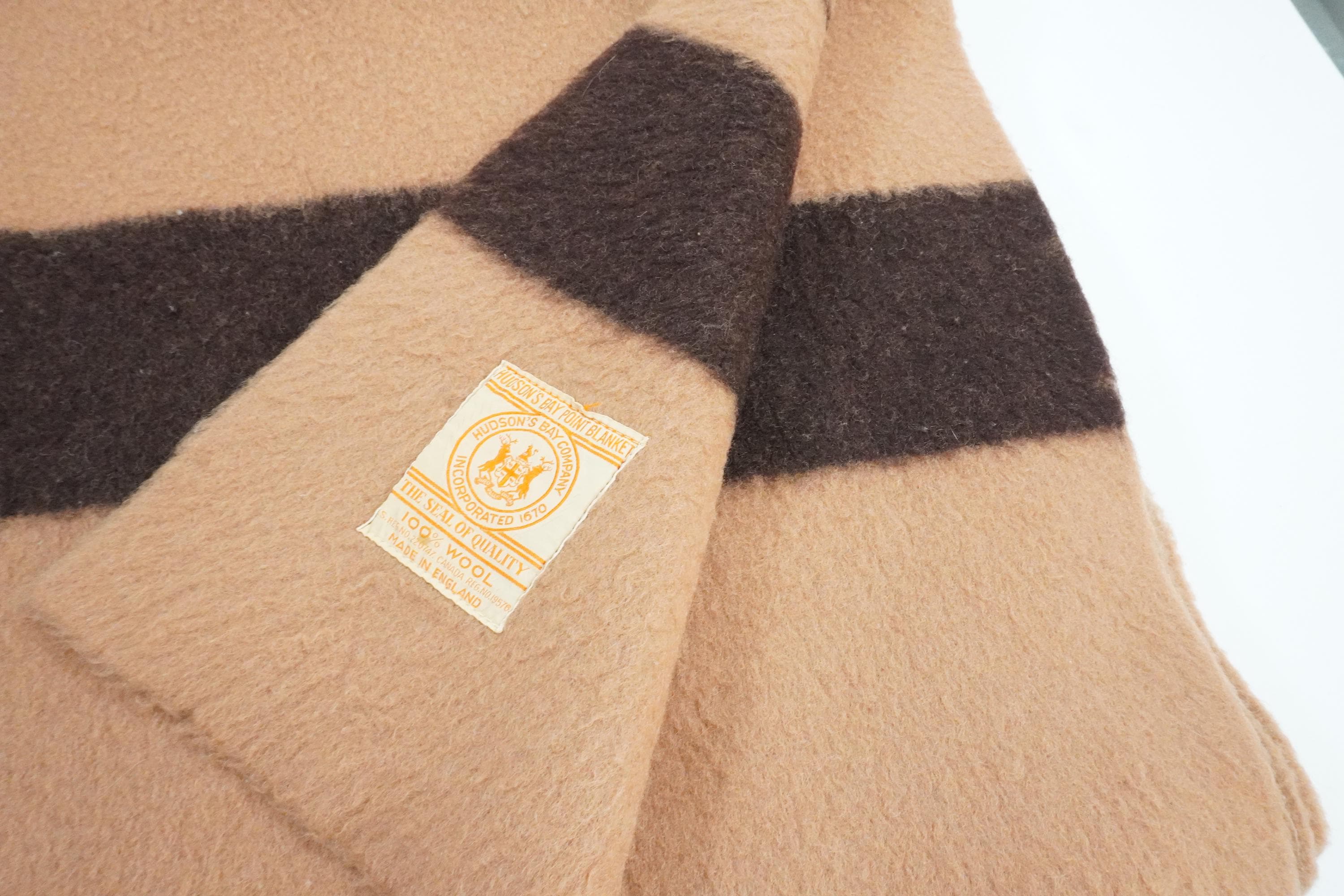Hudson's Bay Point Blanket, Brown Striped Wool Blanket, Hudson Bay