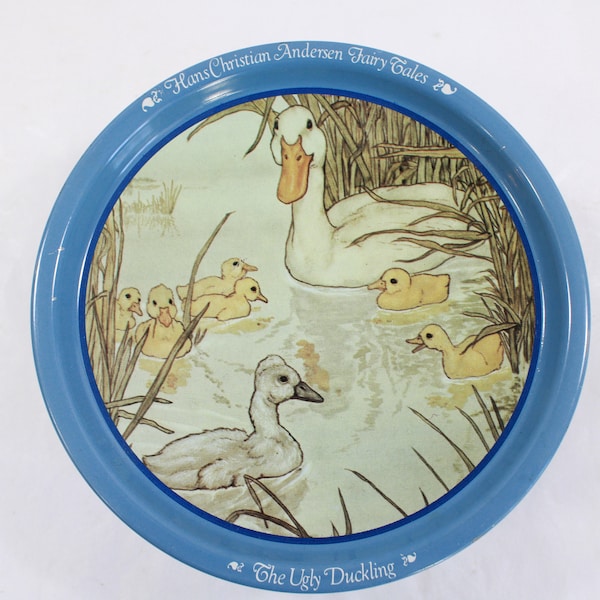 The Ugly Duckling Tin, 1983 Edition, Michael Hague Tin, Fairy Tale EMPTY Tin, Light Blue Biscuit Tin, Sewing Tin, Cookie Tin Free USA Ship