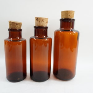 Bottiglie di vetro marrone, bottiglie mediche in vetro Owens Illinois Apothecary, 3 bottiglie da collezione, tappo di sughero in vetro marrone, spedizione gratuita