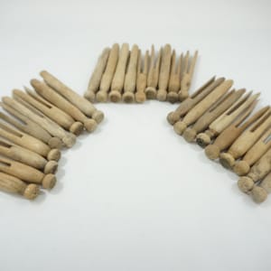 Wooden Clothes Pins, 27 Natural Wood Clothes Pins, Round Wooden Pins Vintage Push Laundry Line Clothes Pins, Craft Supply #291 Free USA Ship