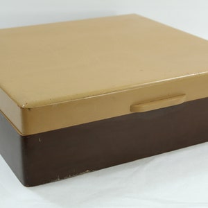 Flatware Chest, Silverware Storage Case, Mahogany Box, Dovetailed Corners, Painted Top, Yellow Interior, Rogers & Bro Free USA Ship