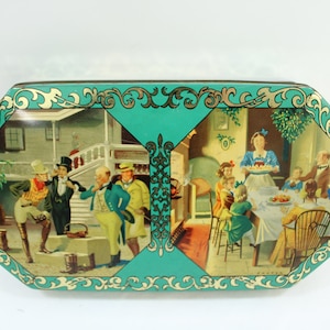 Vintage Metal Tin, Carr & Co., LTD Cookie Biscuit Tin Vintage Metal Tin, Scenes from Charles Dickens, Collectible Carlisle Tin Free USA Ship