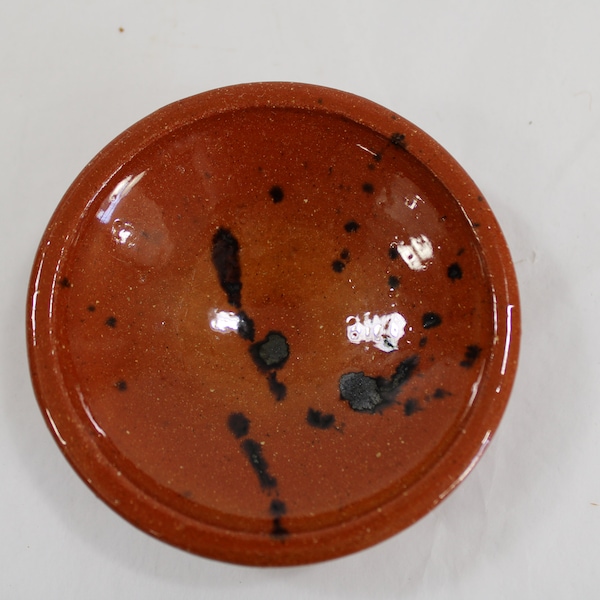 Greenfield Village Pottery, Redware, Reproduction 18th Century Redware, Round Trinket Dish, Redware Pottery, Splatter Design Free USA Ship