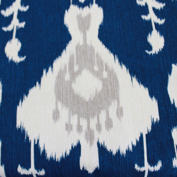 Stan Cathell Fabric, Blue Off White Ikat Design, Java Ikat, Geometric Fabric, 2 yards 24" Long, Magnolia Home Fashions, Free USA Ship