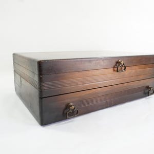 Flatware Chest, Silverware Box, Storage Cutlery Case, Prestige Silver Chest w/ Drawer, Dark Color Wood Silverware Chest Free USA Ship