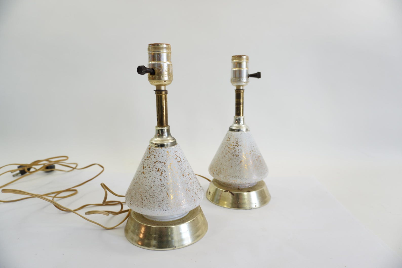 Pair of MCM Night Side Table Lamps, Office, Livingroom End Table Lamps, Atomic Era Lighting, NO Shades Free USA Ship