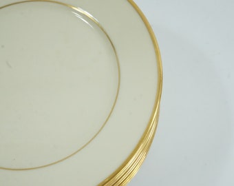 Lenox China, 12 Bread Plates, 6 1/2&quot; Dia Dishes, Off-White w/ Gold Rim, Cosmopolitan Collection Hayworth, Made in USA, Free USA Ship