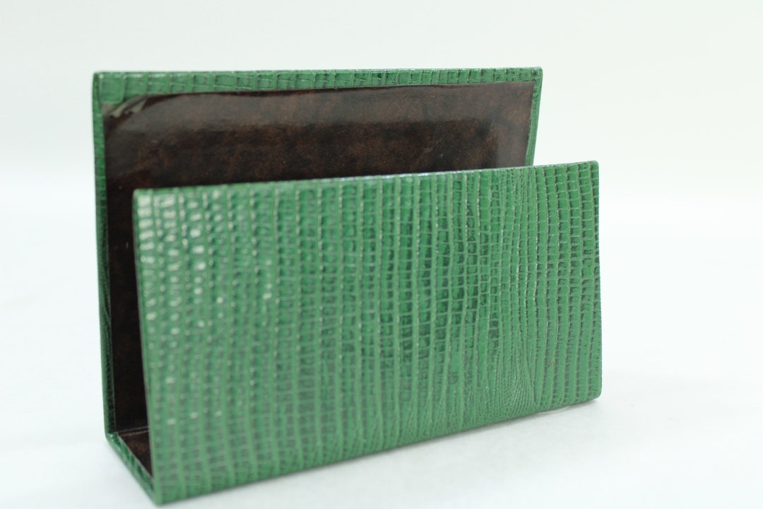 Green Leather Letter Holder Desk Organizer Small Desk Etsy